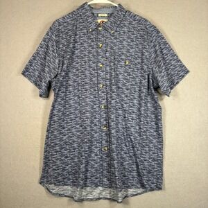 Field & Forest Mens Button Down Shirt XL Blue Bayside Stretch Outdoor Fish Print